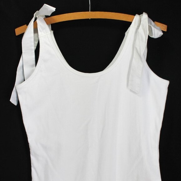 Old Navy Tie Shoulder Bodysuit Womens Sz L White Rib Knit Sleeveless Sccop Neck - Picture 2 of 5